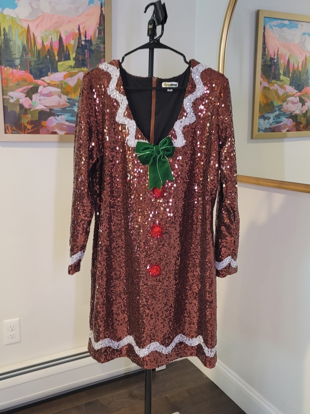 NWOT TIPSY ELVES Brown Sequined Gingerbread Costume Dress Women's Size 1X